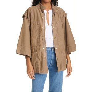 Frame Twisted Utility Bell Sleeve Oversized Jacket Khaki Tan Size Large